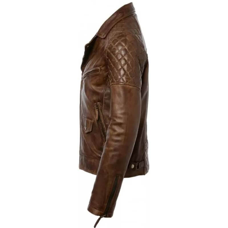 Men's Distressed Brown Leather Cafe Racer Jacket