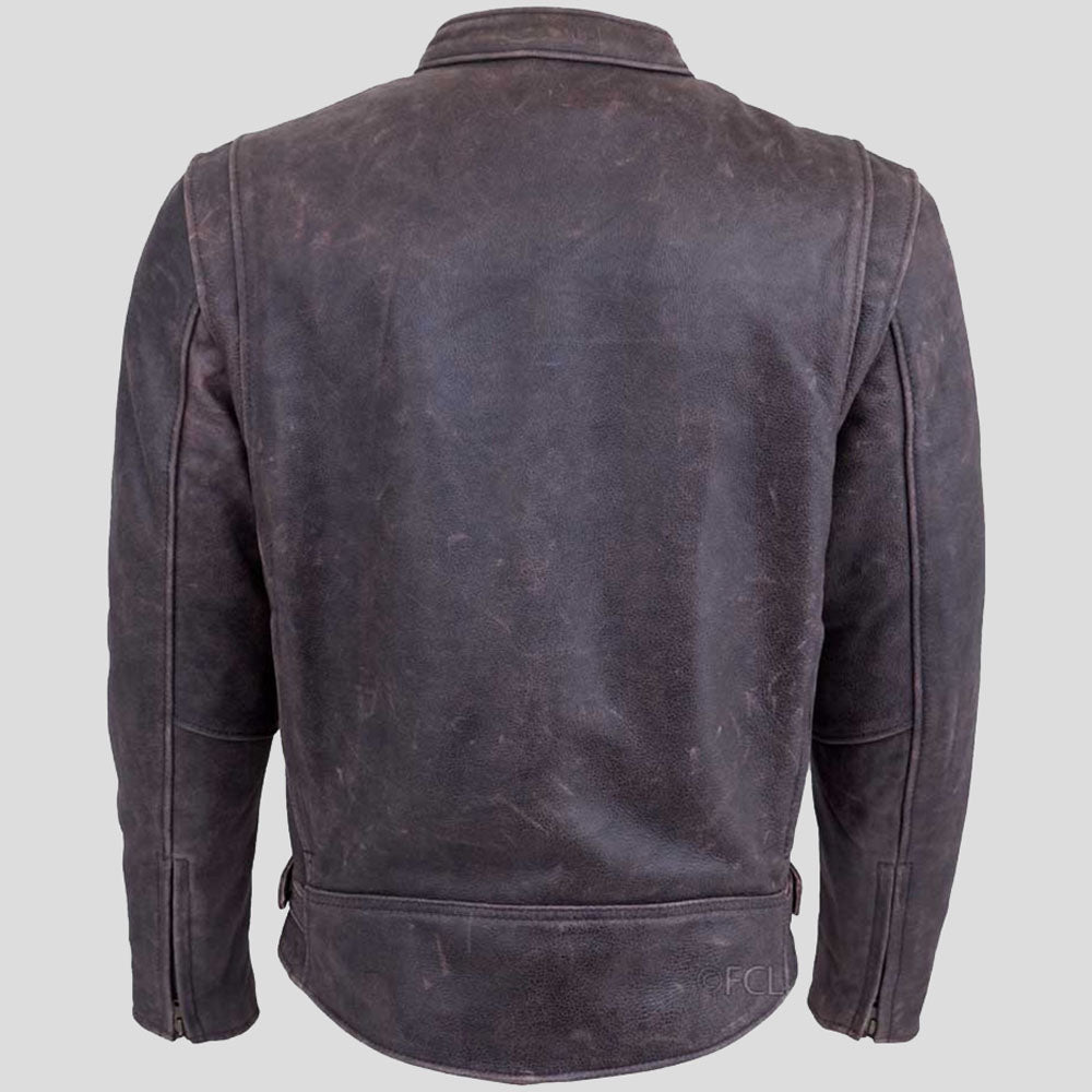 Men's Distressed Brown Leather Motorcycle Jacket