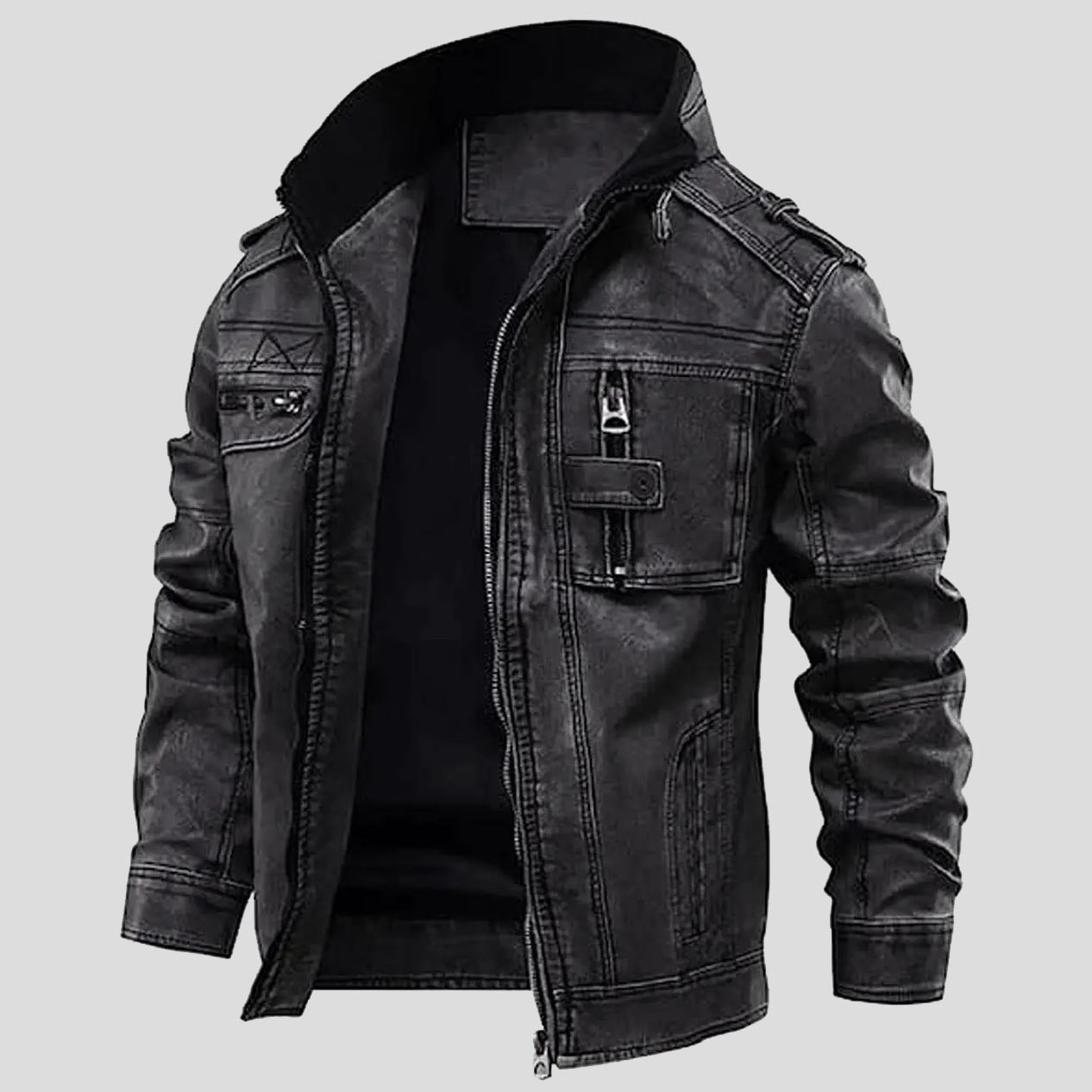 Decimal Men's Café Racer Black Biker Jacket – Soft Sheepskin Leather – Style ST-40