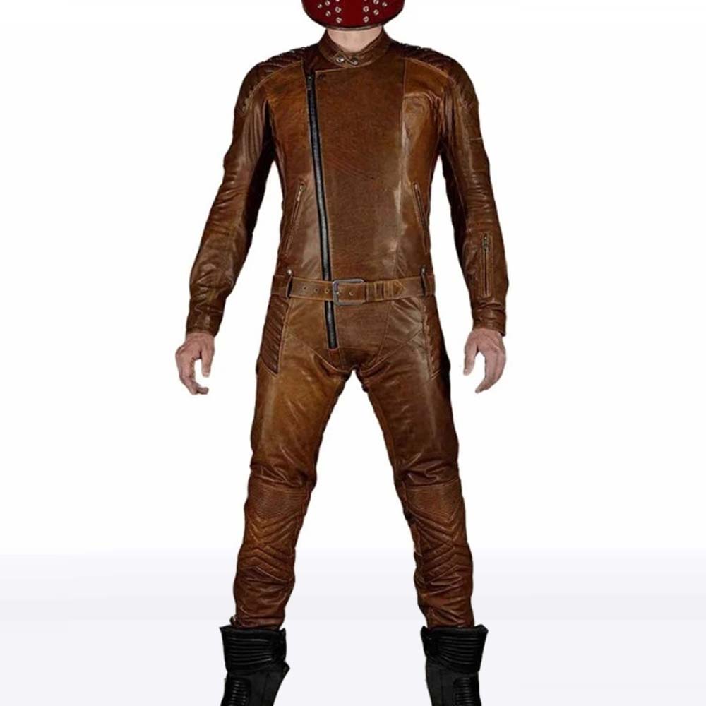 Men’s Distressed Leather Biker Jumpsuit
