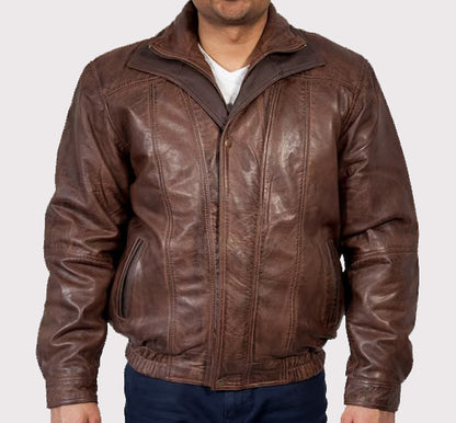 Double Collar Leather Bomber Jacket