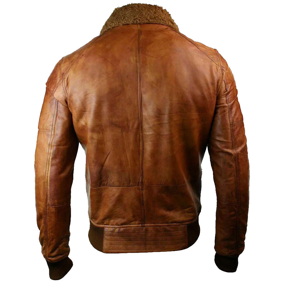 Men's Fashion Brown Fur Collar Winter Leather Jacket