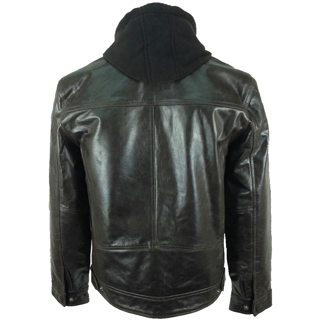 Men's Fashion Brown Hooded Leather Jacket