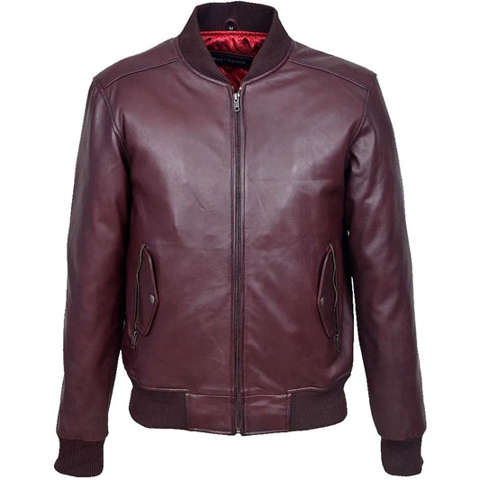 Men's Fashion Lambskin Leather Bomber Jacket