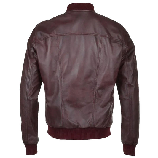 Men's Fashion Oxblood Leather Bomber Jacket