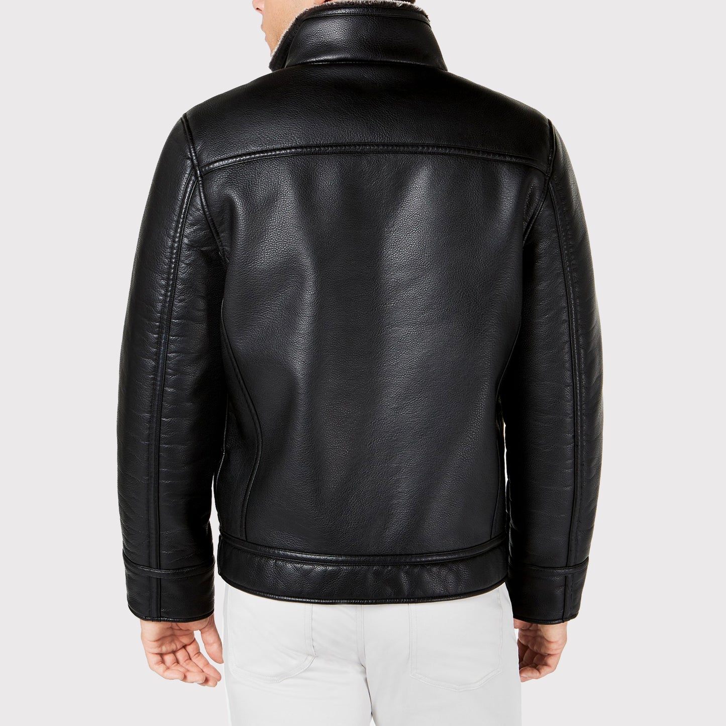 Men’s Faux Leather Jacket with Shearling Lining