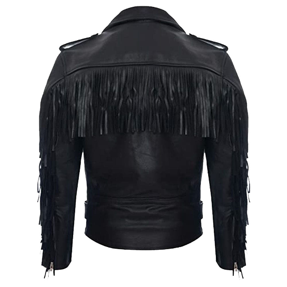 Men's Fringe Hide Leather Brando Tasseled Motorcycle Jacket