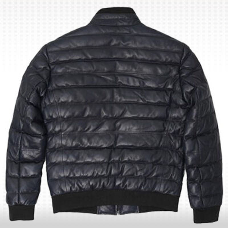 Men's Genuine Black Lambskin Bomber Leather Jacket - Padded Puffer Style