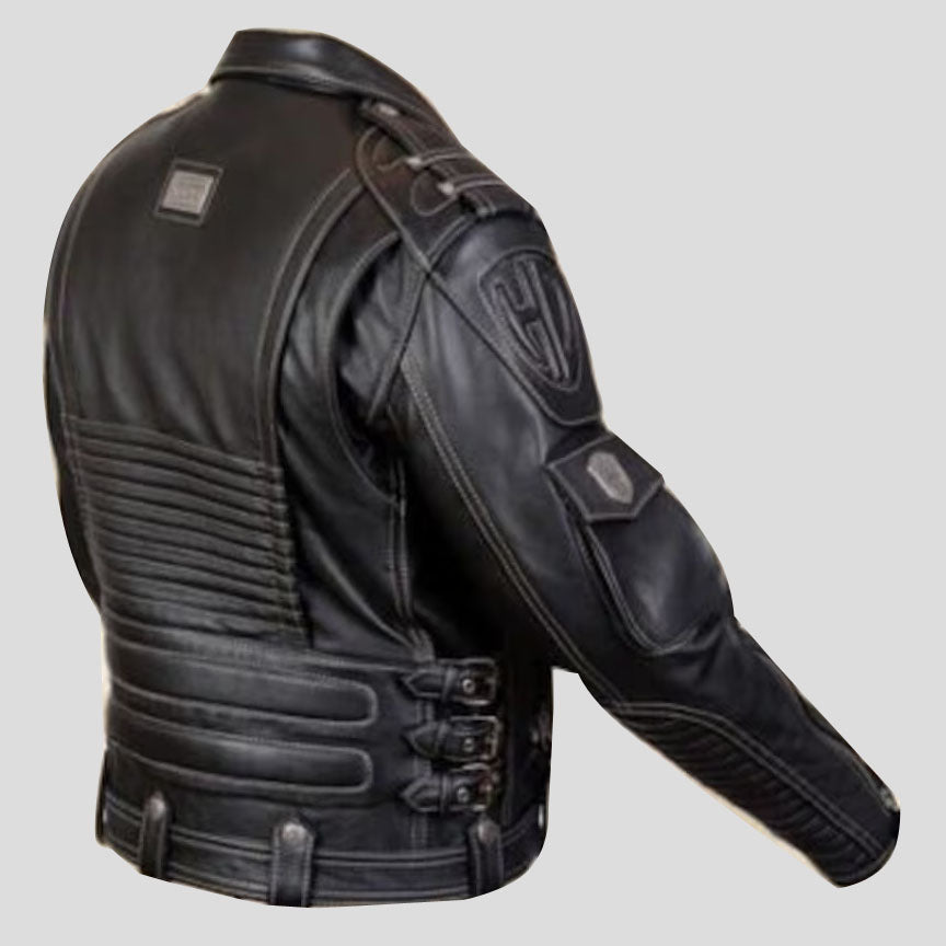 Men's Genuine Cowhide Premium Leather Motorcycle Biker Leather Jacket Black