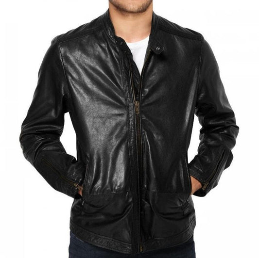 Men's Genuine Lambskin Black Leather Jacket