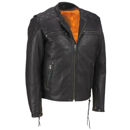 Men's Genuine Lambskin Bomber Leather Jacket in Black WL101