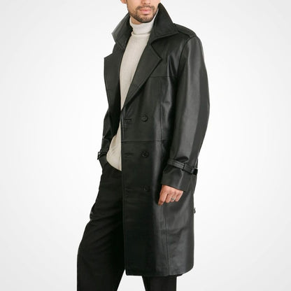 Men's Classic Genuine Leather Trench Coat