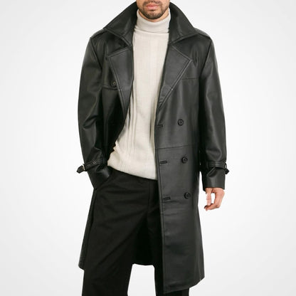 Men's Classic Genuine Leather Trench Coat