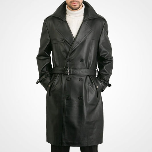 Men's Classic Genuine Leather Trench Coat