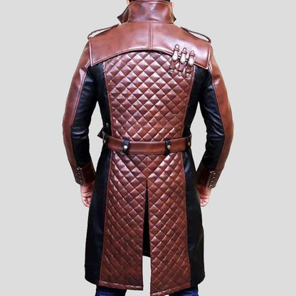 Classic Men's Genuine Sheepskin Long Leather Trench Coat