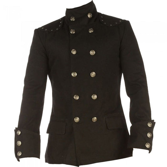 Men's Gothic Black Cotton Military Jacket Coat