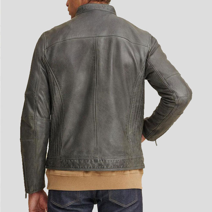 Men's Greenish Leather Moto Jacket