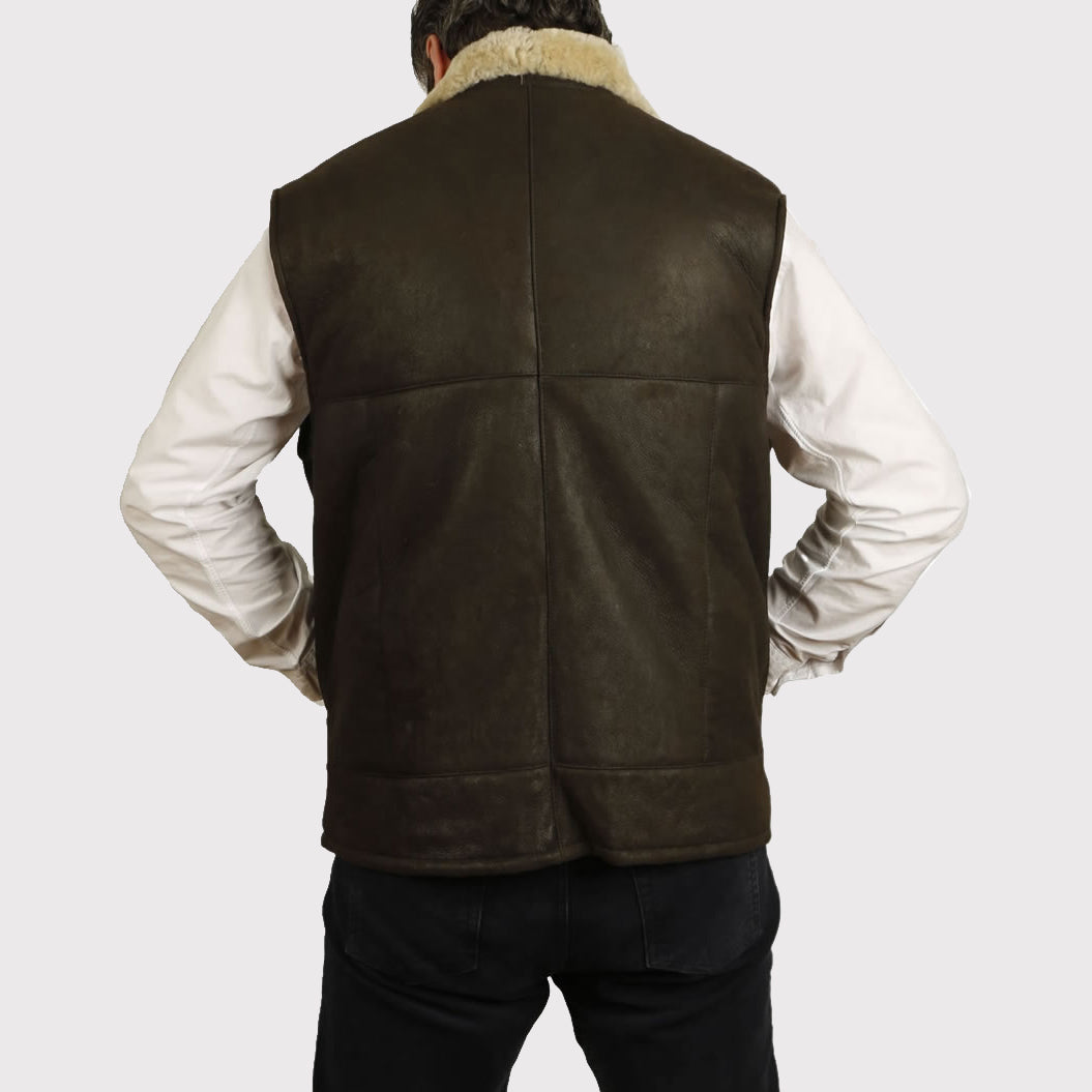 Men's Greenish Sheepskin Leather Gilet - Sheepskin Vest