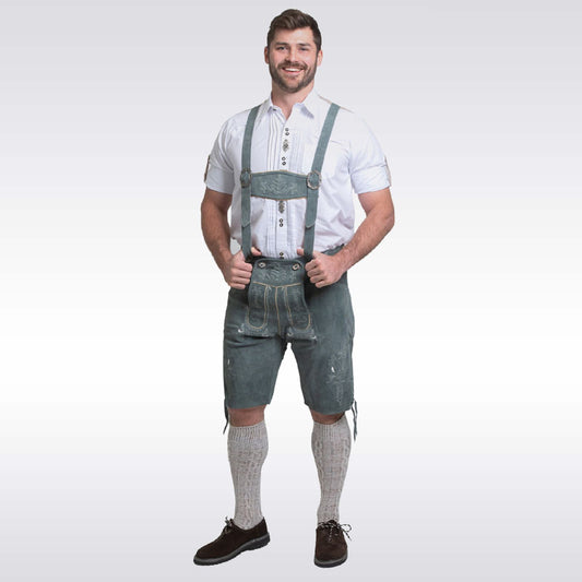 Men’s Grey Leather Lederhosen Shorts Set – Oktoberfest Outfit