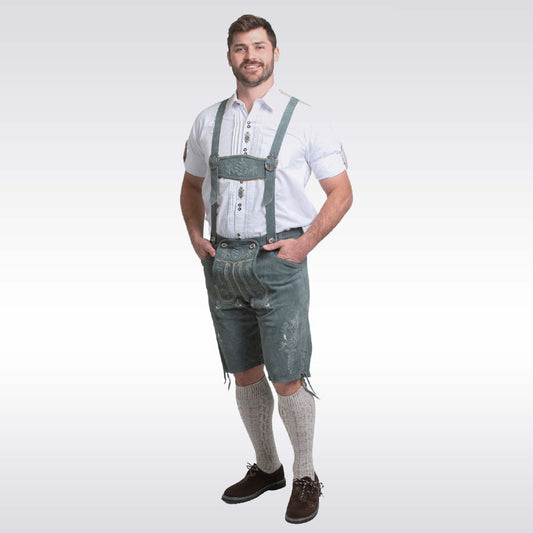 Men’s Grey Leather Lederhosen Shorts Set – Oktoberfest Outfit