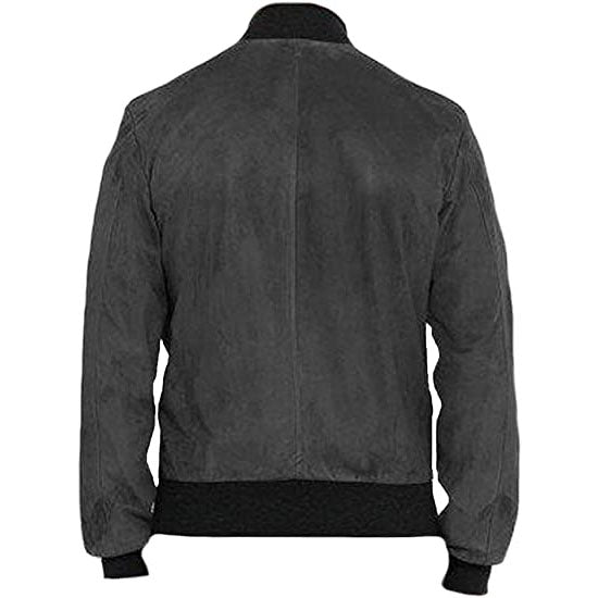 Men's Grey Suede Leather Bomber Jacket