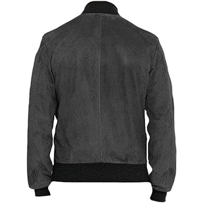 Men's Grey Suede Leather Bomber Jacket