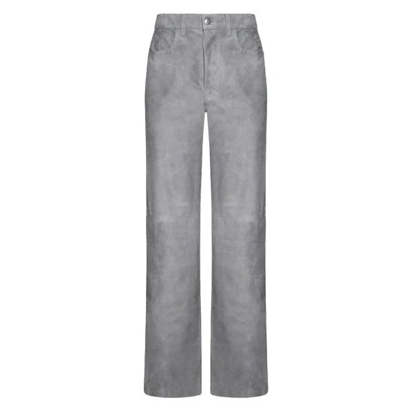 Men’s Grey Suede Wide Leg Leather Pants