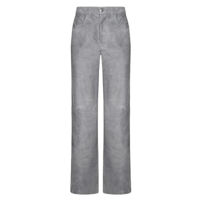 Men’s Grey Suede Wide Leg Leather Pants