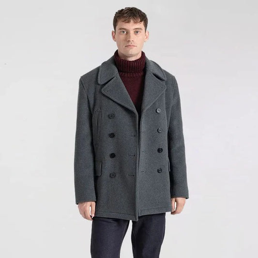 Men's Grey Wool Peacoat