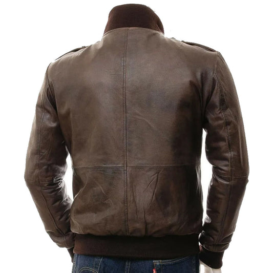 Men's Handmade Brown Leather Biker Bomber Jacket