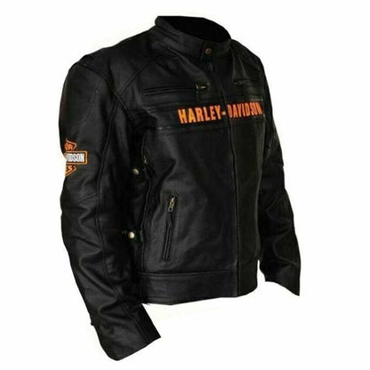 Mens Harley Davidson Black Real Leather Motorcycle Jacket with YKK Zippers