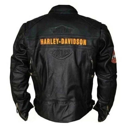 Mens Harley Davidson Black Real Leather Motorcycle Jacket with YKK Zippers