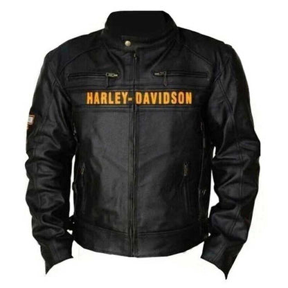 Mens Harley Davidson Black Real Leather Motorcycle Jacket with YKK Zippers