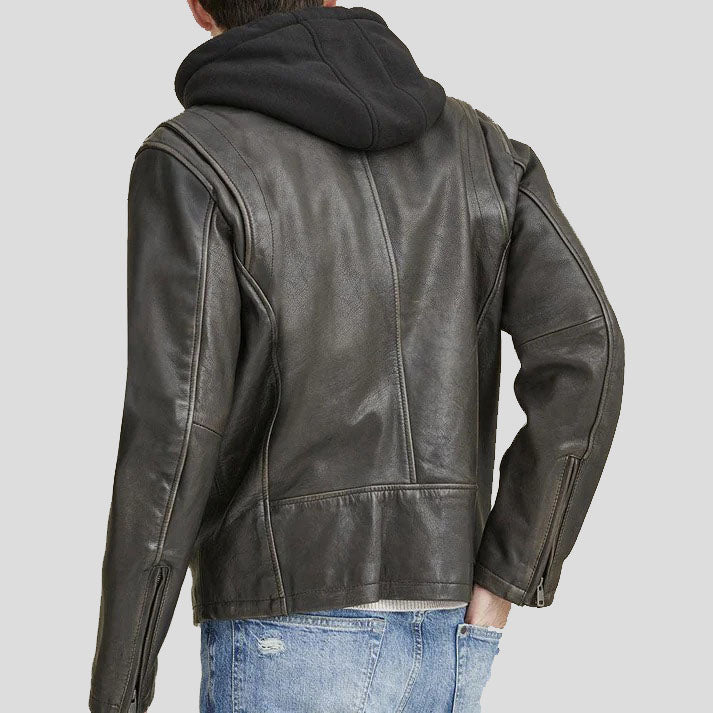 Men's Hooded Biker Leather Jacket