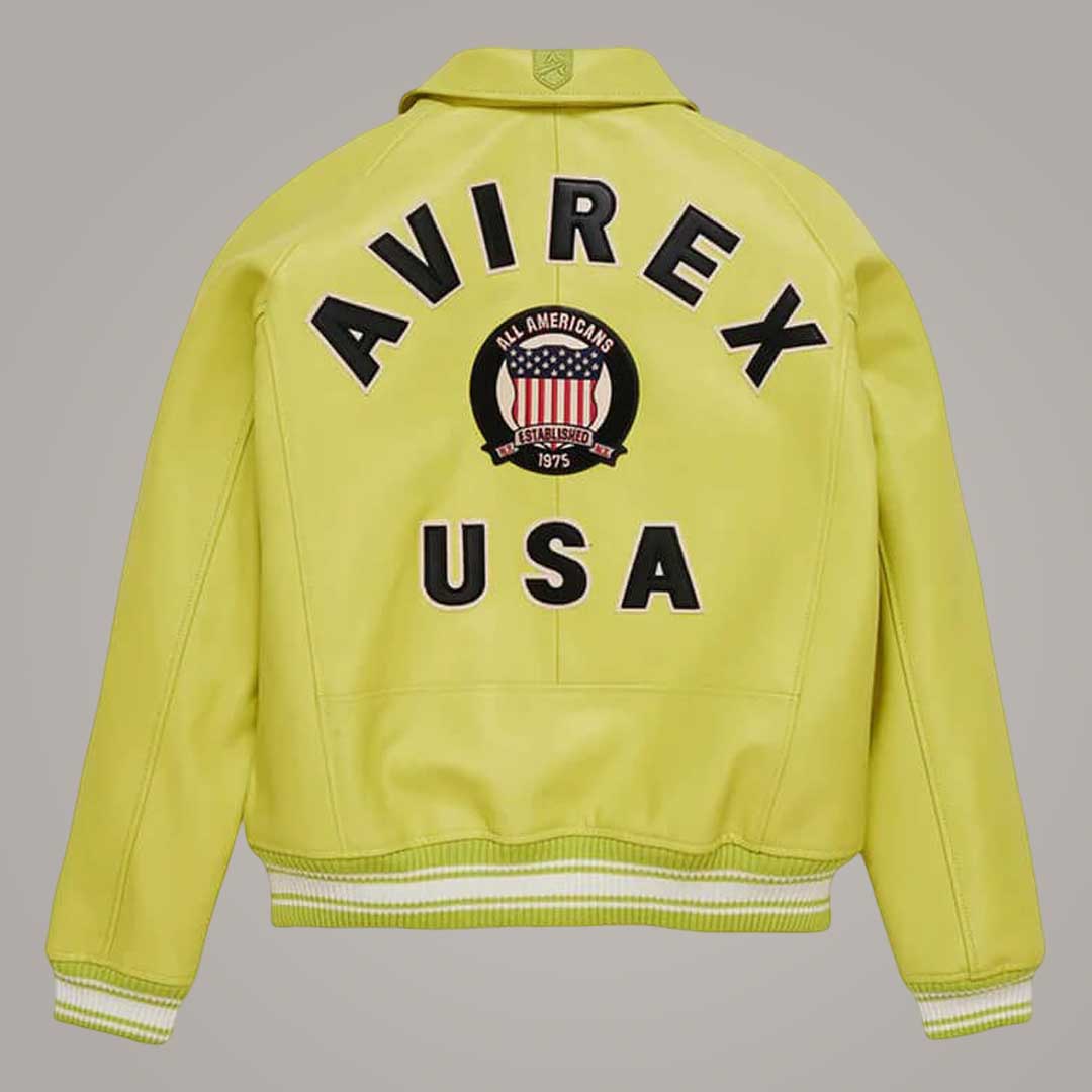 Avirex Logo Detail on Black Leather Bomber Jacket by Jackets Kingdom