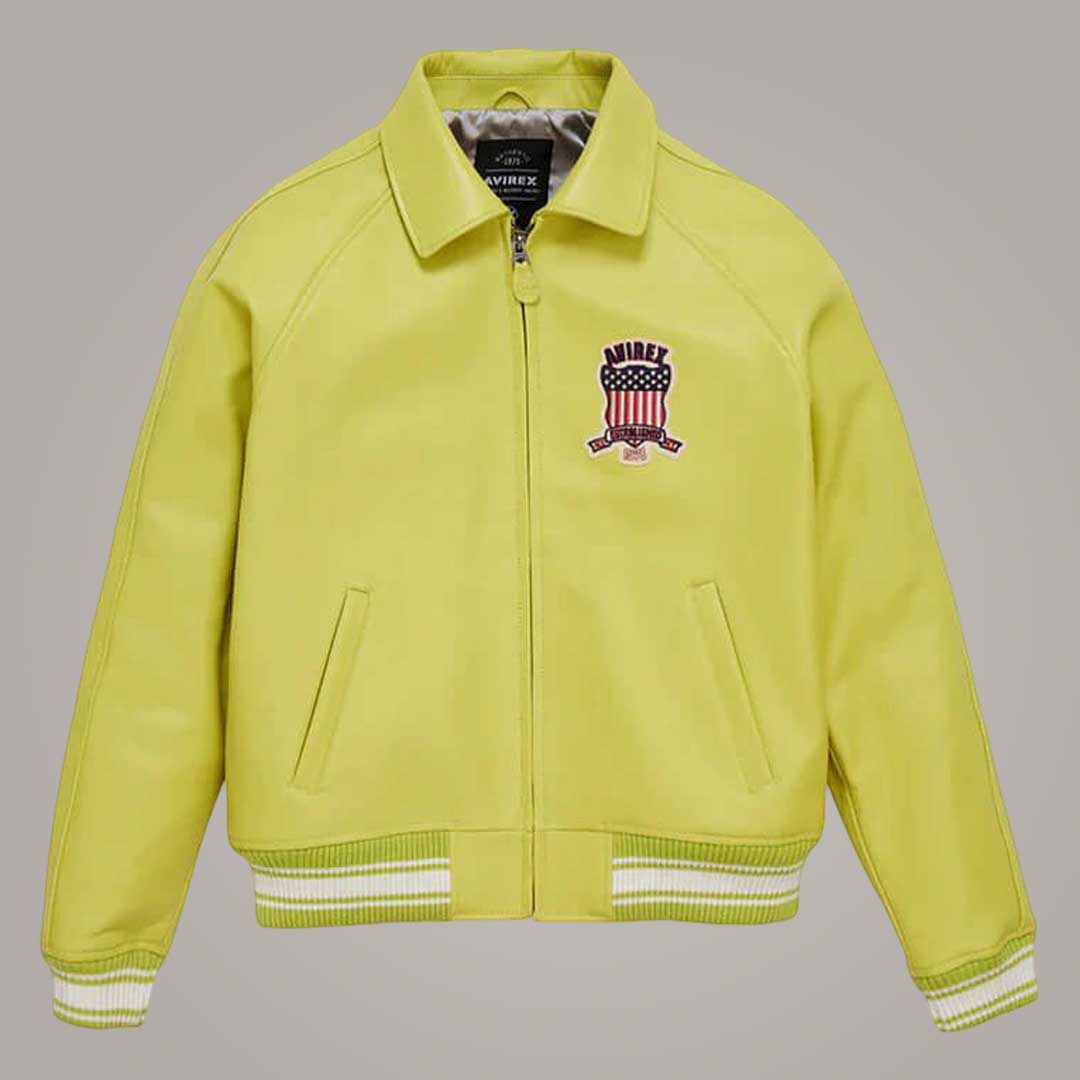 Men's Icon Avirex Leather Bomber Jacket Front View by Jackets Kingdom