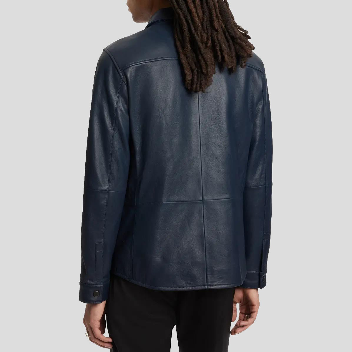 Men's Ink Blue Sheepskin Leather Shirt Jacket