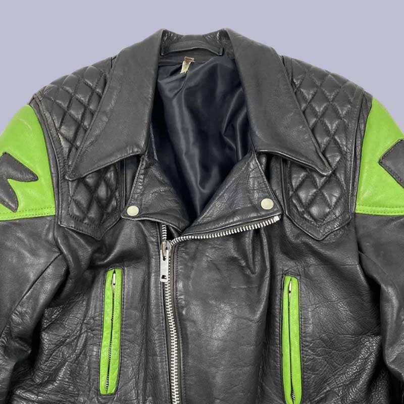 Premium Kawasaki Black Motorcycle Leather Jacket with Protective CE Armor | Jackets Kingdom