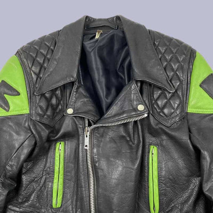 Premium Kawasaki Black Motorcycle Leather Jacket with Protective CE Armor | Jackets Kingdom