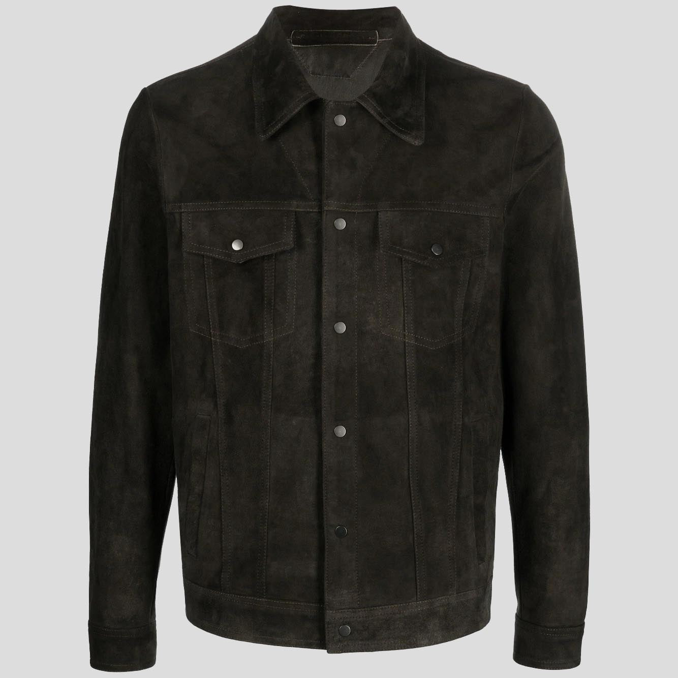 Men's Khaki Sheepskin Suede Leather Shirt Jacket