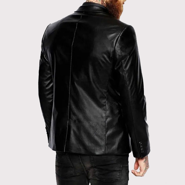 Elegant Men's Black Leather Blazer Coat - Genuine Lambskin