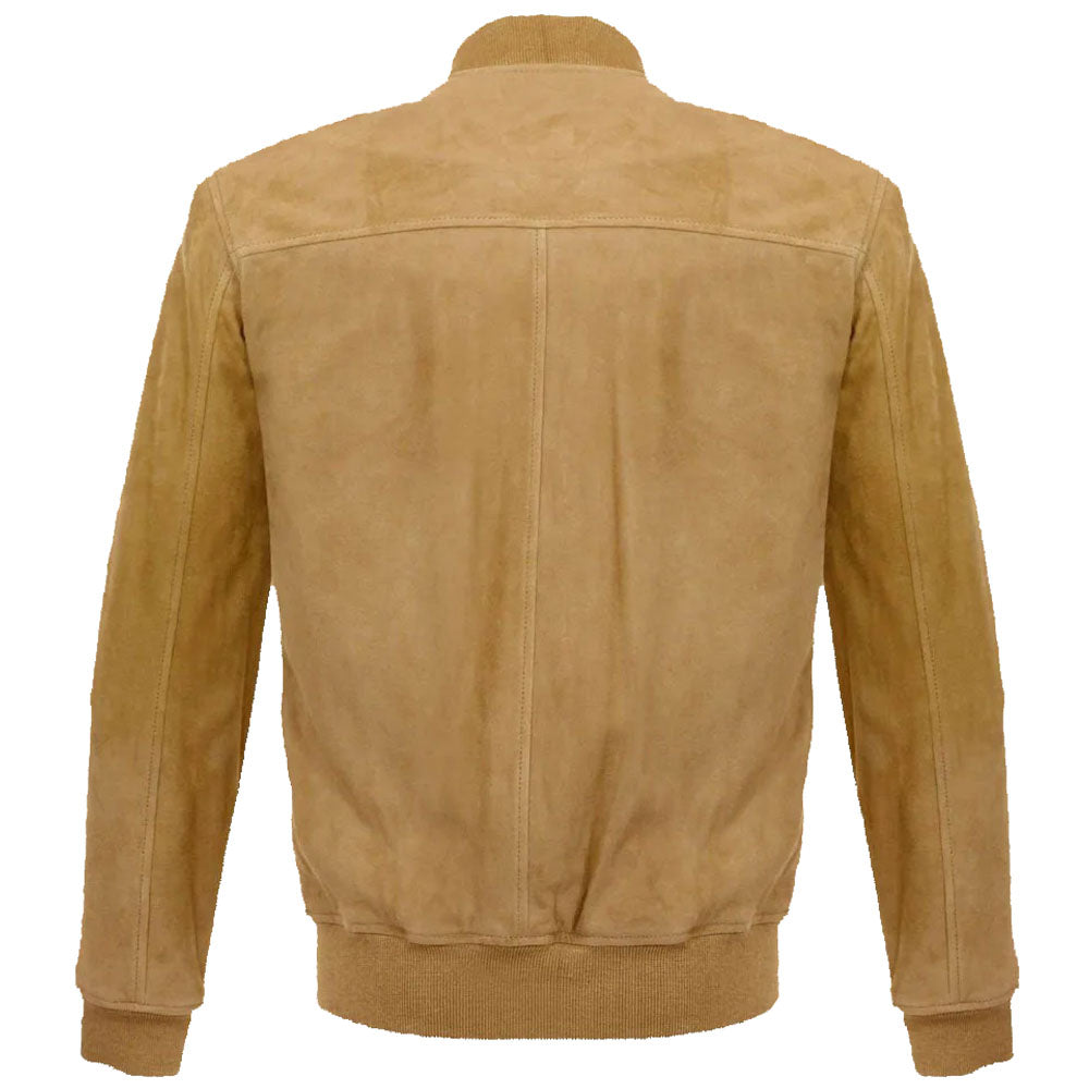 Men's Latest Buckskin Beige Suede Leather Bomber Jacket