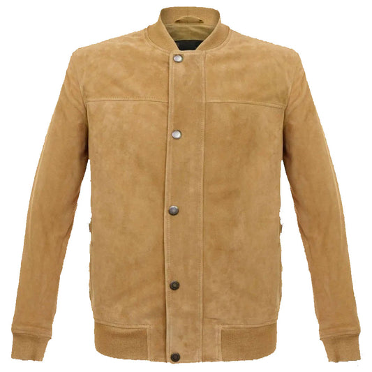 Men's Latest Buckskin Beige Suede Leather Bomber Jacket