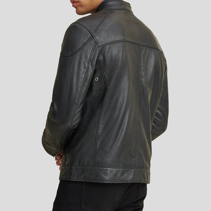 Men's Motorbike Leather Biker Riding Jacket with Shoulder Patches