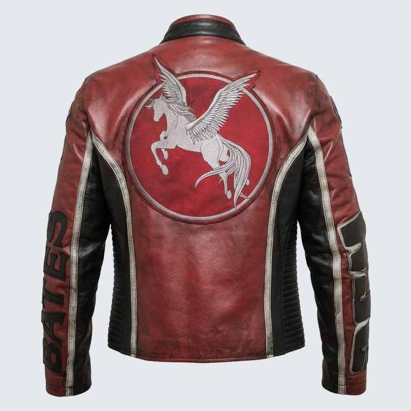 Men's Genuine Leather Motorcycle Jacket in Black with Embroidery Patches