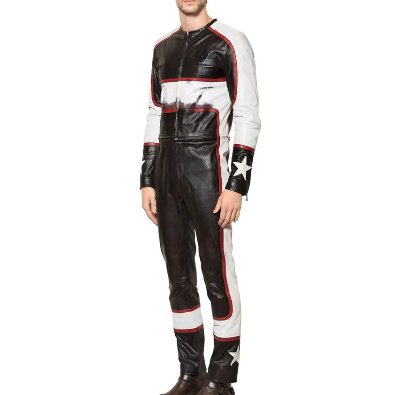 Men's Leather Racing Jumpsuit - High-performance Style