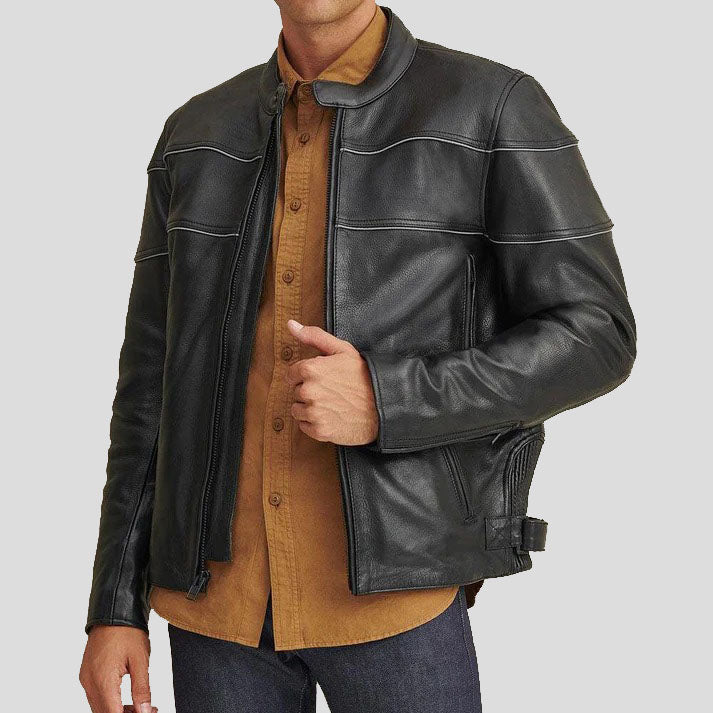 Men's Leather Rider Jacket - Thin Insulate Lining for Comfort