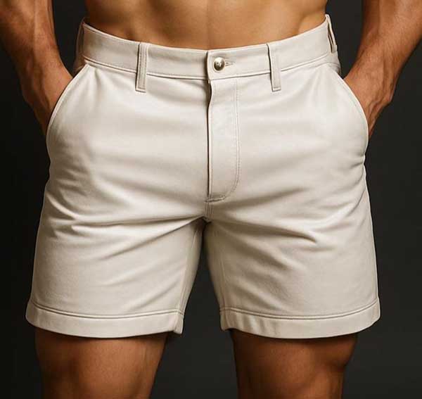 Men's White Leather Biker Shorts
