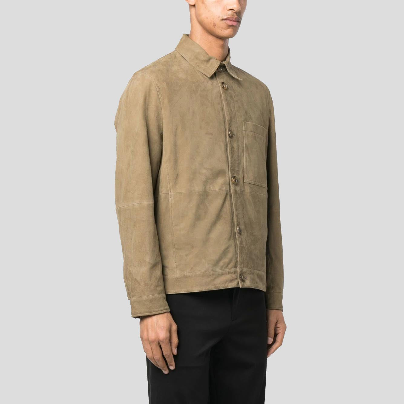 Shop Men's Light Olive Green Suede Leather Shirt Shop Men's Light Olive Green Suede Leather Shirt