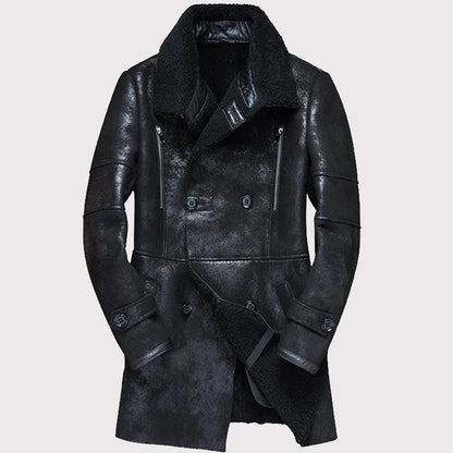 Men's Long Military Style Sheepskin Jacket